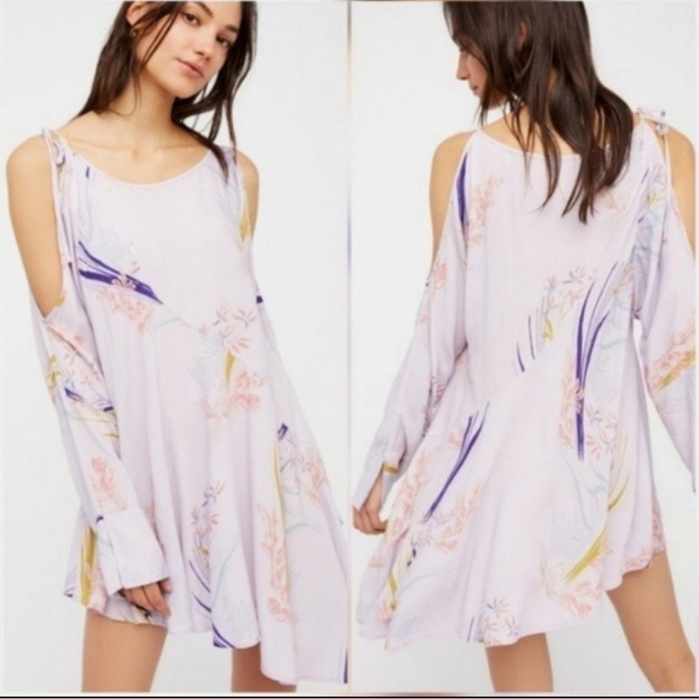 Free People Clear Skies Purple Printed Tunic Dress / Long Blouse | Size Small